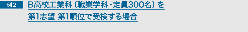 例2　B高校工業科（職業学科・定員300名）を第1志望 第1順位で受検する場合